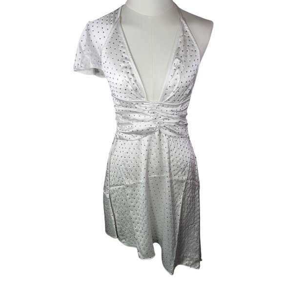 WeWoreWhat White Bridal Wedding Crystal Rhinestone Halter Mini Dress Size 0 - Picture 1 of 10